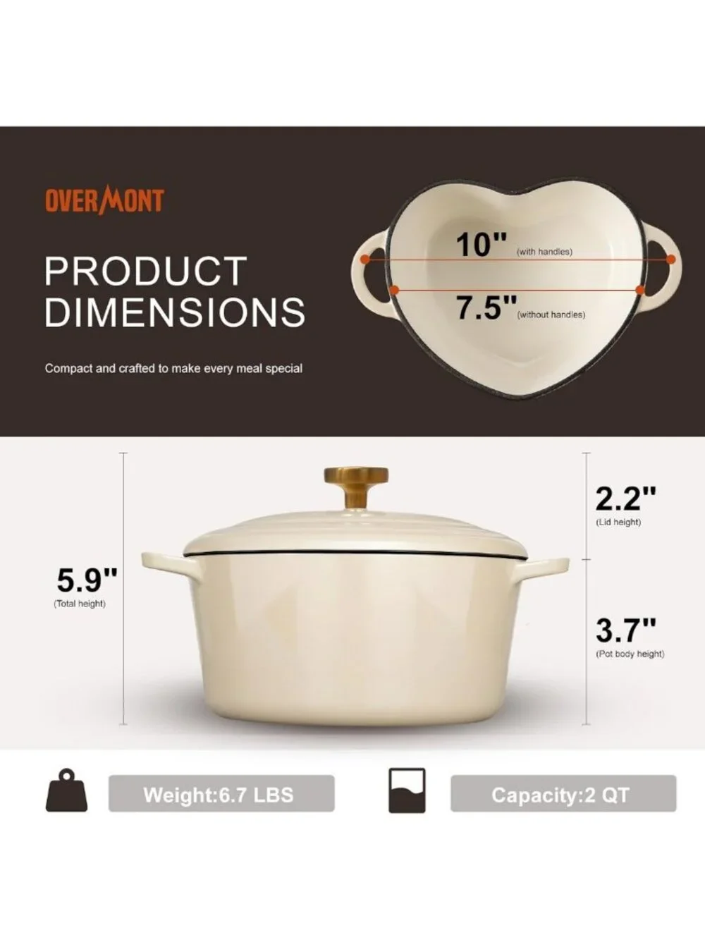 Heart-Shaped 2QT Enameled Cast Iron Dutch Oven Mini Pot with Lid - Kitchen